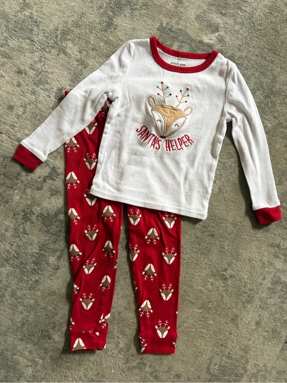 chick pea White & Red Reindeer 'Santa's Helper' Kids Pajama Set